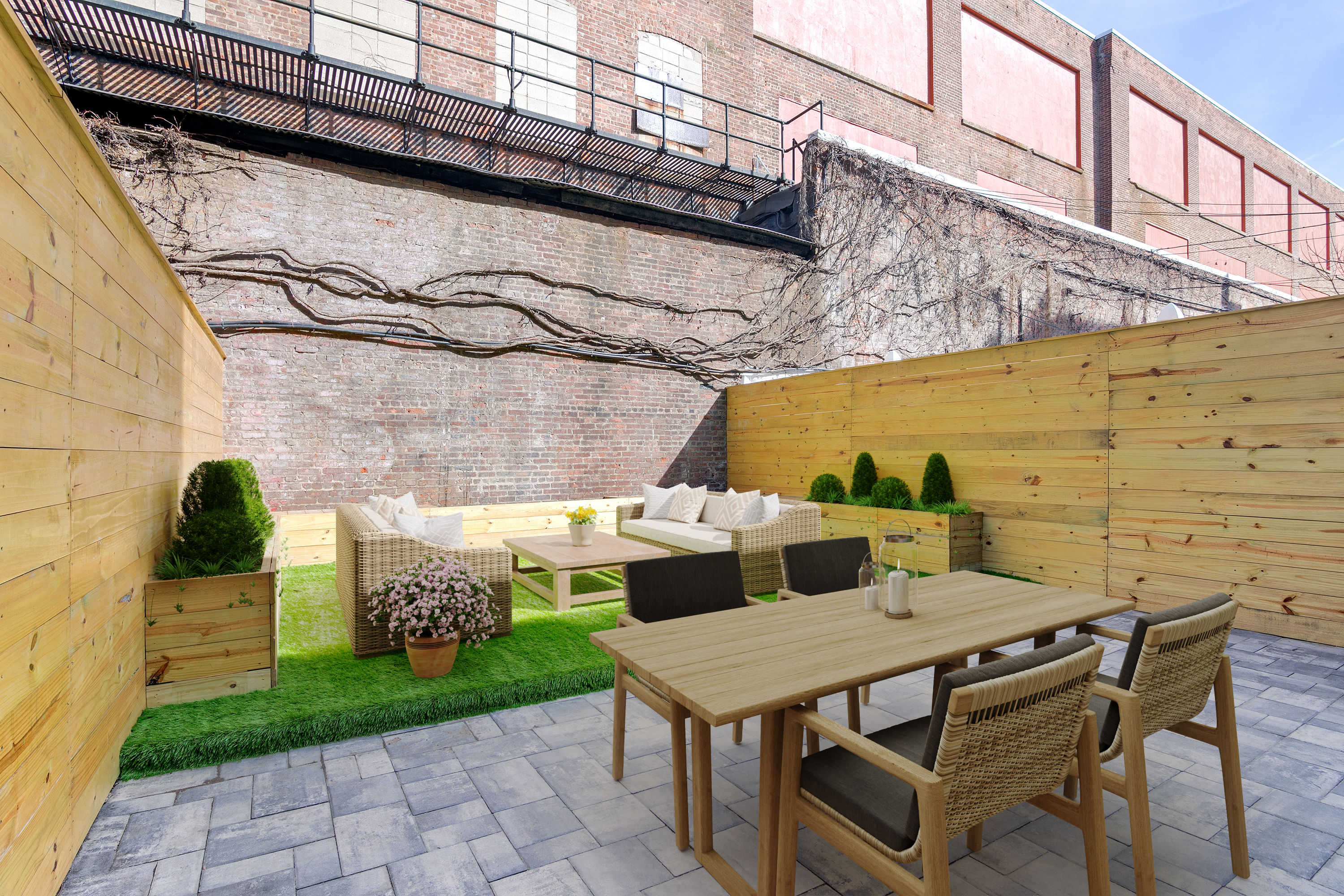 1251 Pacific Street, Unit 1A Brooklyn, NY 11216 - Photo 2 of 13 a view of a patio with table and chairs with an umbrella