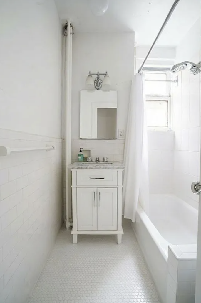136 East 36th Street, Unit 5E Manhattan, NY 10016 - Photo 4 of 9 a bathroom with a shower sink and a mirror