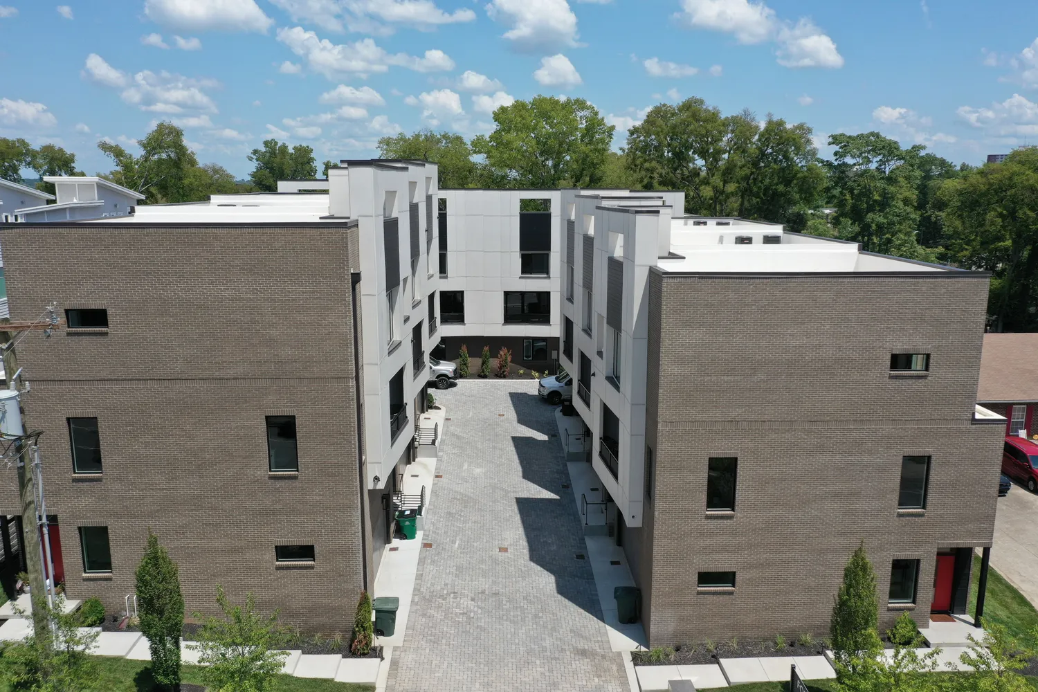 a view of a building with a street