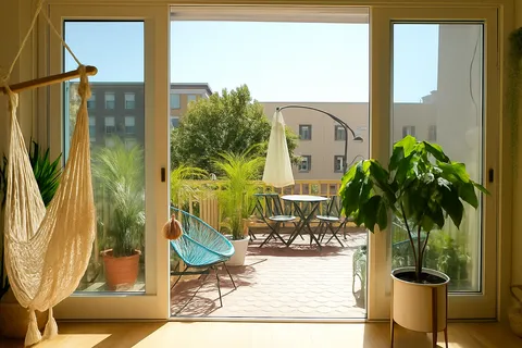 a house view with a seating space