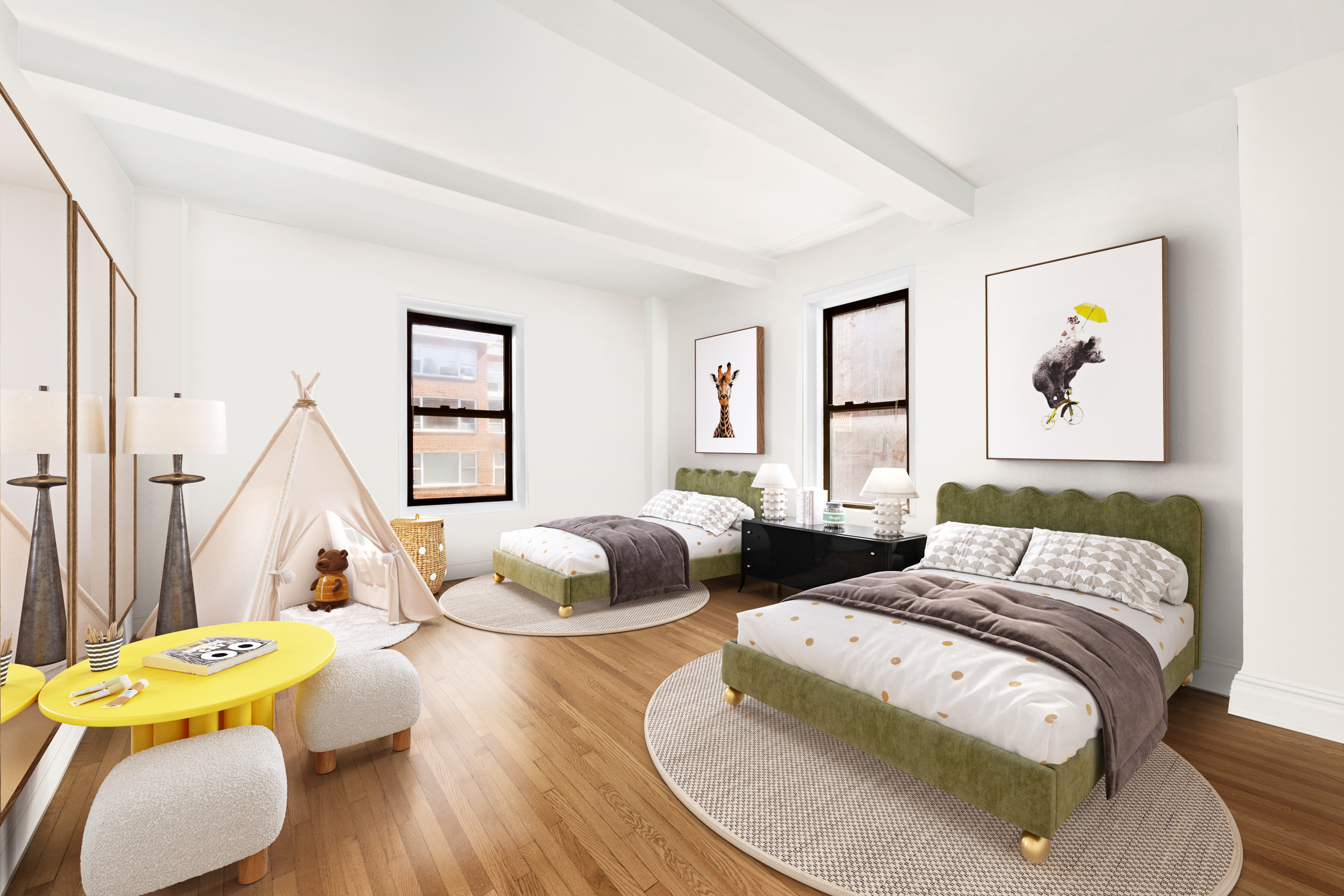 136 East 64th Street, Unit 11E Manhattan, NY 10065 - Photo 9 of 14 a bedroom with two beds and a wooden floor