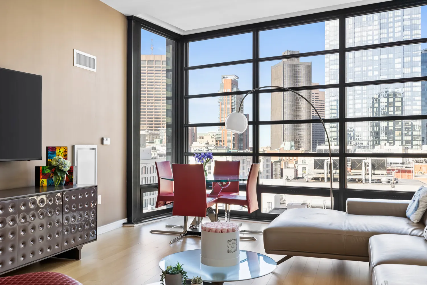 a living room with furniture and a window