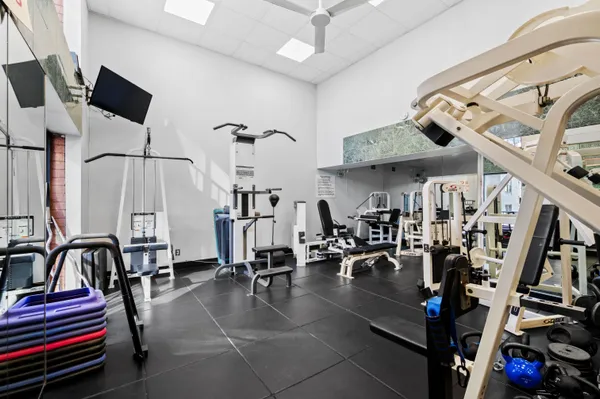 a view of a room with gym equipment