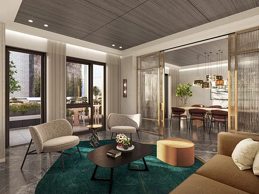 300 West 30th Street, Unit 11E Manhattan, NY 10001 - Photo 8 of 10 a living room with furniture and a large window