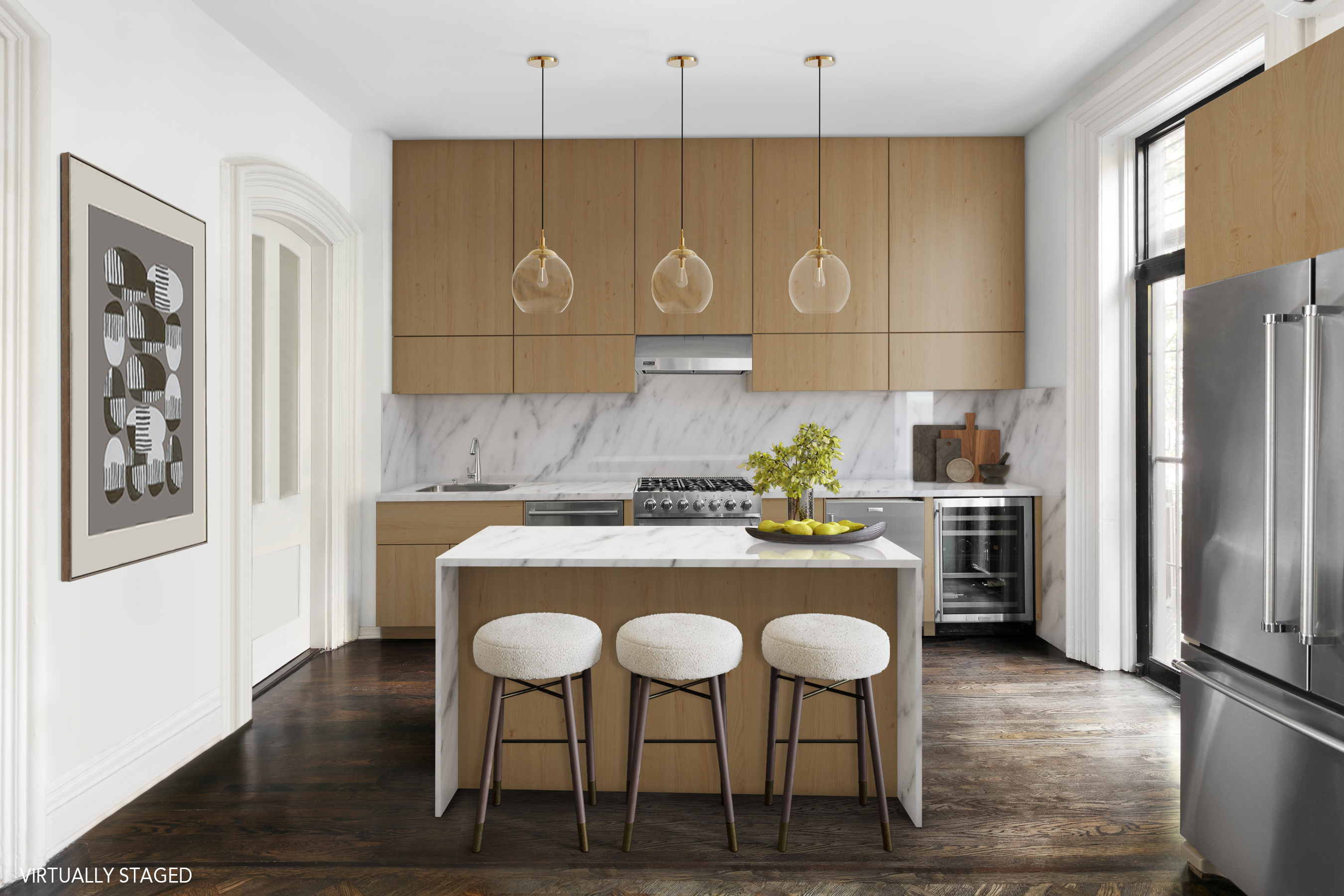 355 Pacific Street Brooklyn, NY 11217 - Photo 5 of 13 a kitchen with a table chairs refrigerator and cabinets