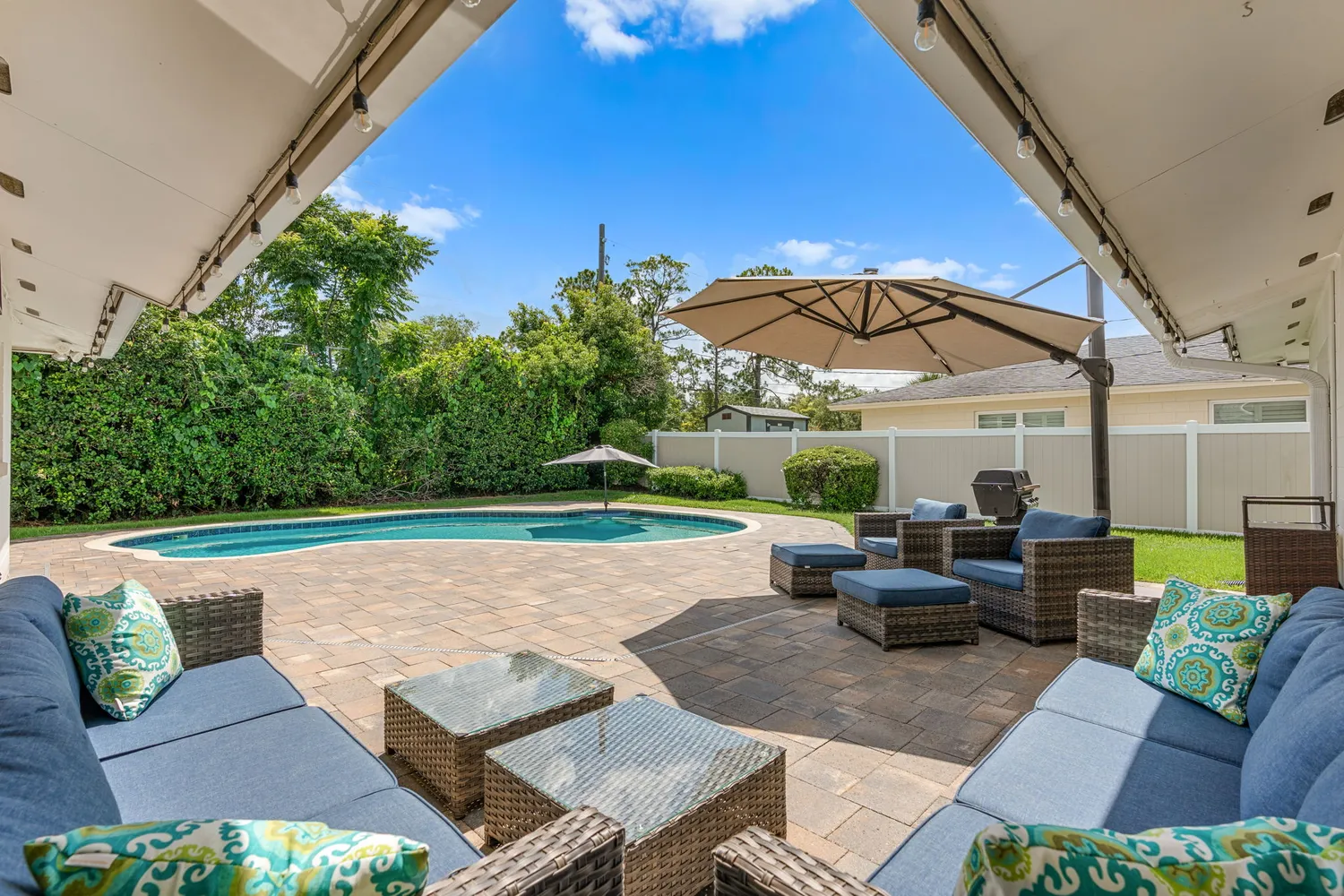 a view of a house with swimming pool