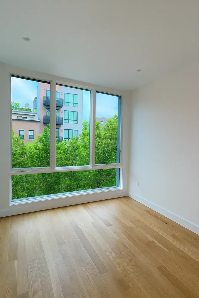 a view of a garden with an outdoor space