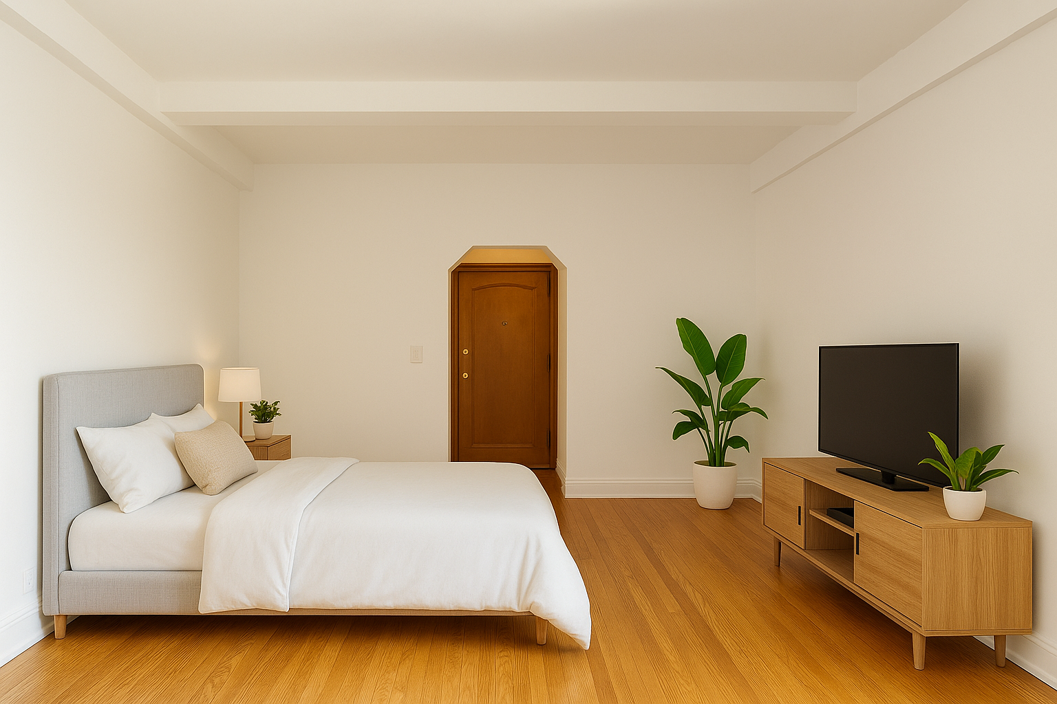 300 West 23rd Street, Unit 12A Manhattan, NY 10011 - Photo 3 of 11 a bedroom with a bed and a flat screen tv