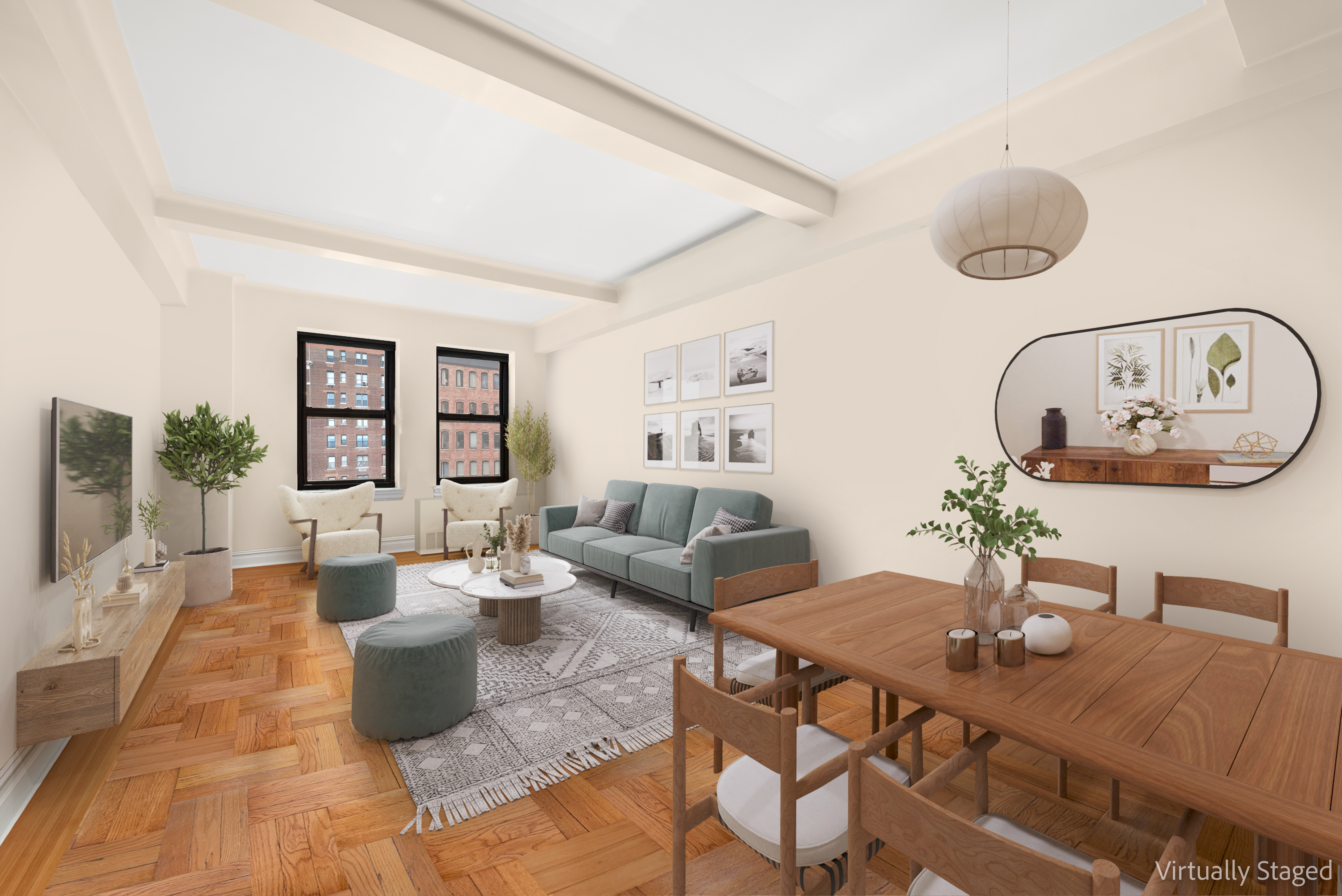 230 Riverside Drive, Unit 8L Manhattan, NY 10025 - Photo 1 of 11 a living room with fireplace furniture and a wooden floor