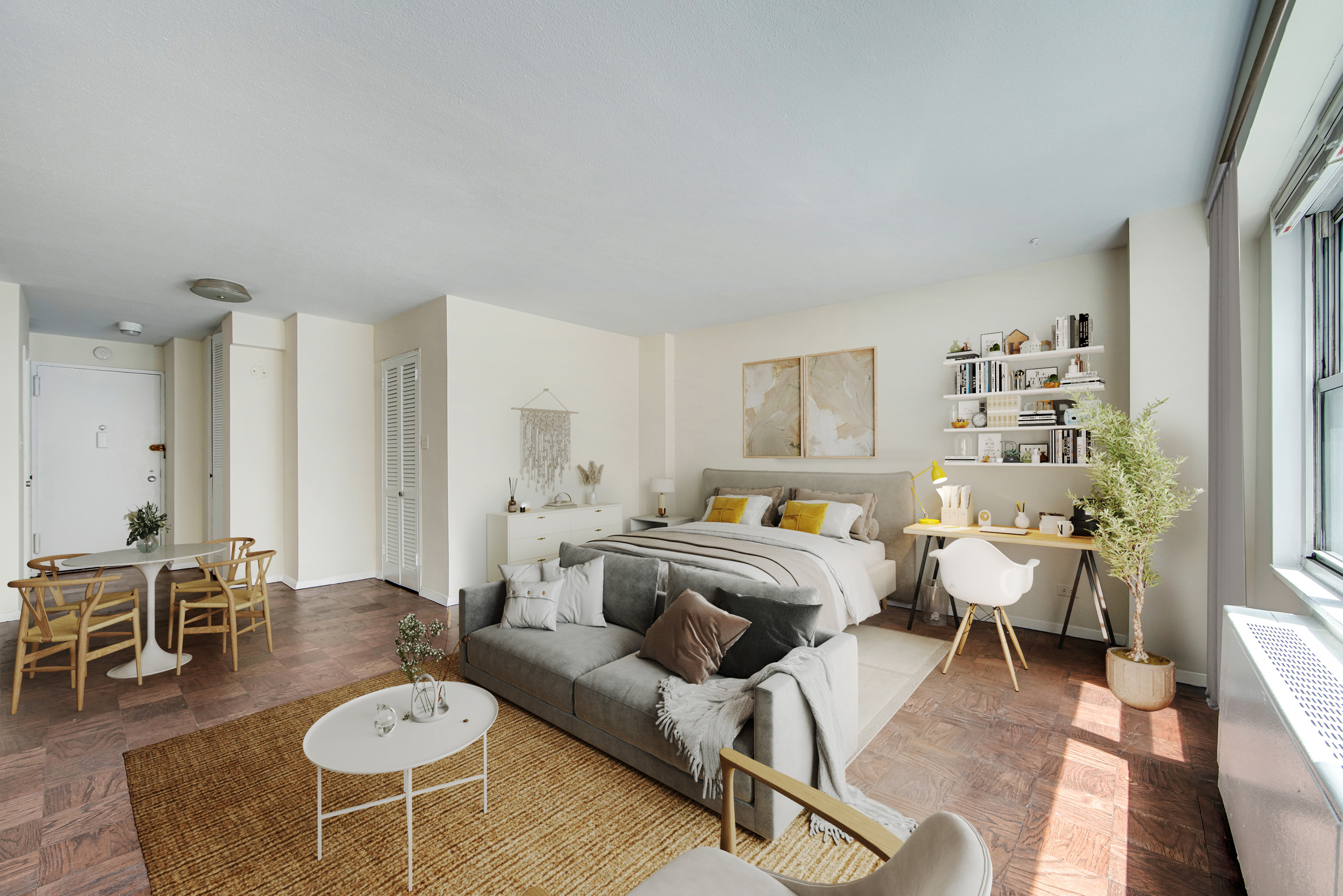 220 East 60th Street, Unit 3F Manhattan, NY 10022 - Photo 7 of 8 a living room with furniture and wooden floor