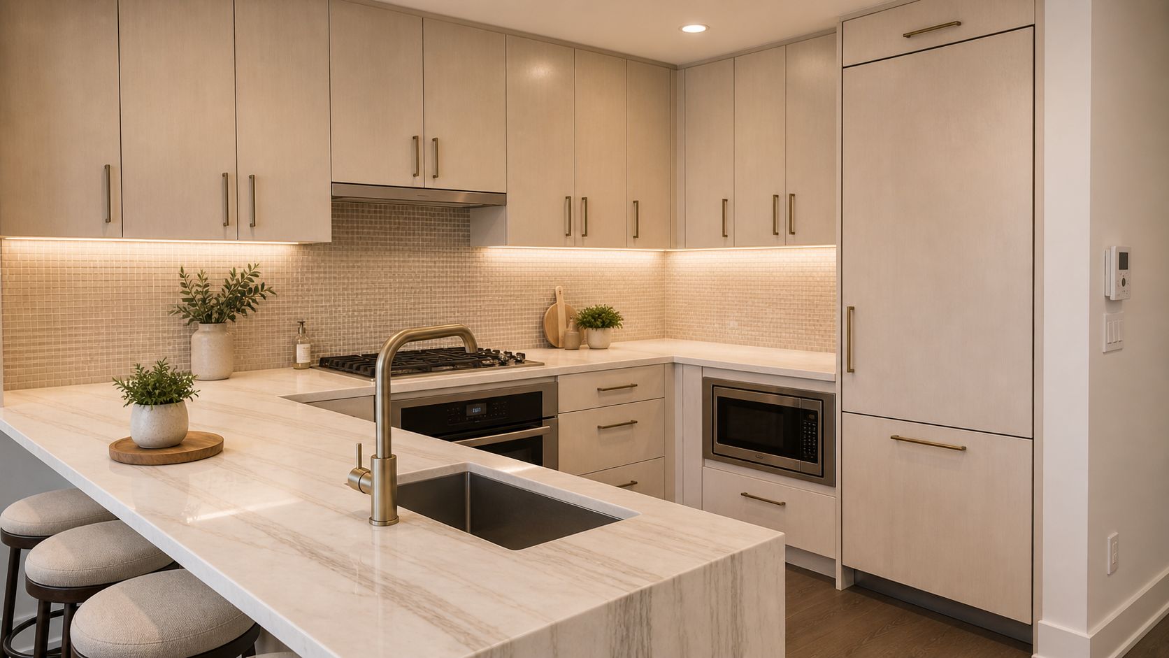 50 Riverside Boulevard, Unit 3T Manhattan, NY 10069 - Photo 3 of 14 a kitchen with a white wooden cabinets and white appliances