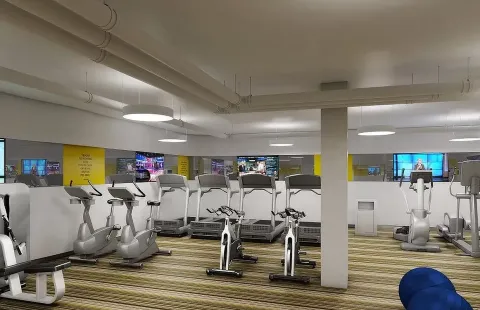 a view of a room with gym equipment