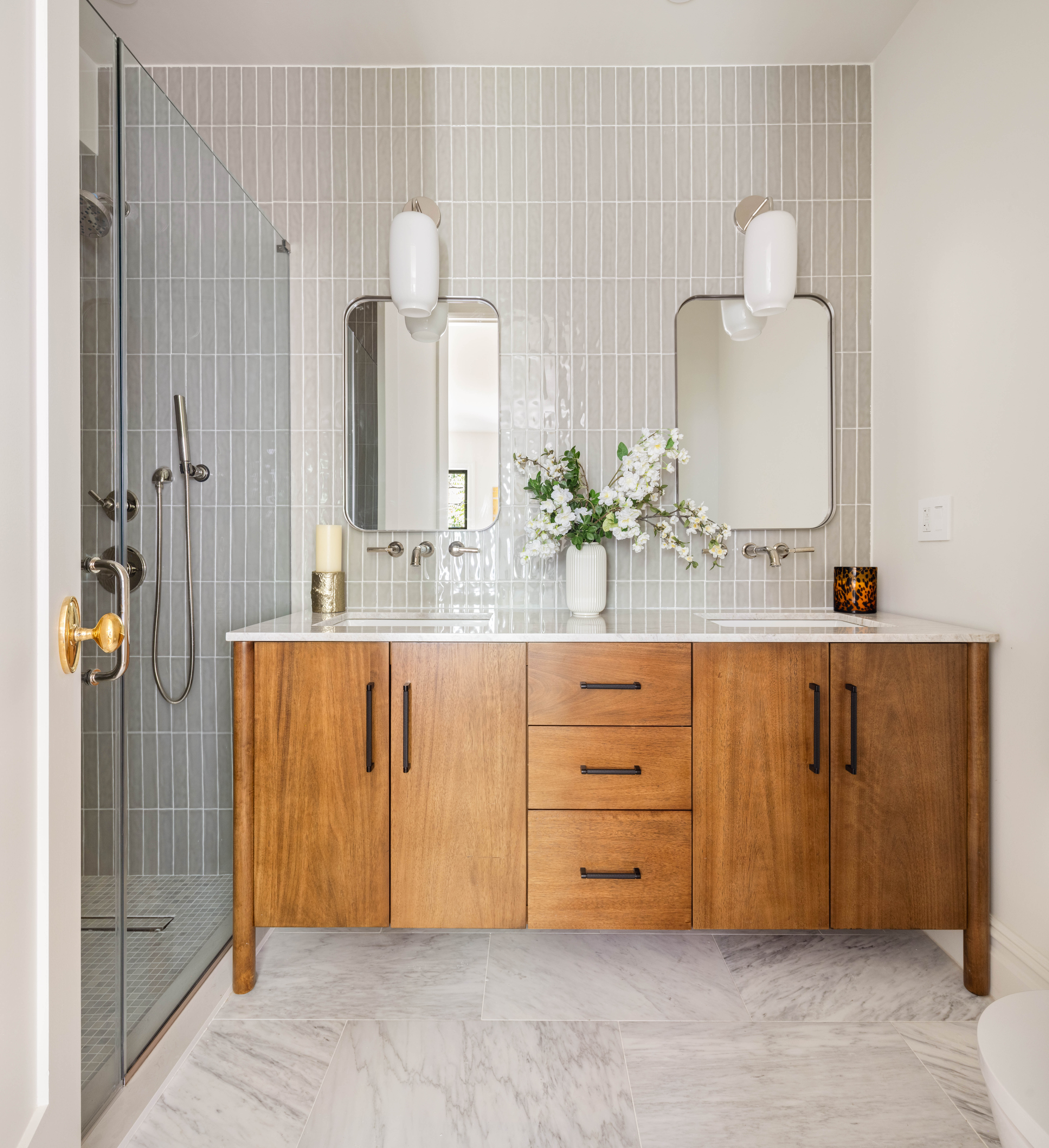 287 Midwood Street Brooklyn, NY 11225 - Photo 9 of 17 a bathroom with a double vanity sink mirror and shower