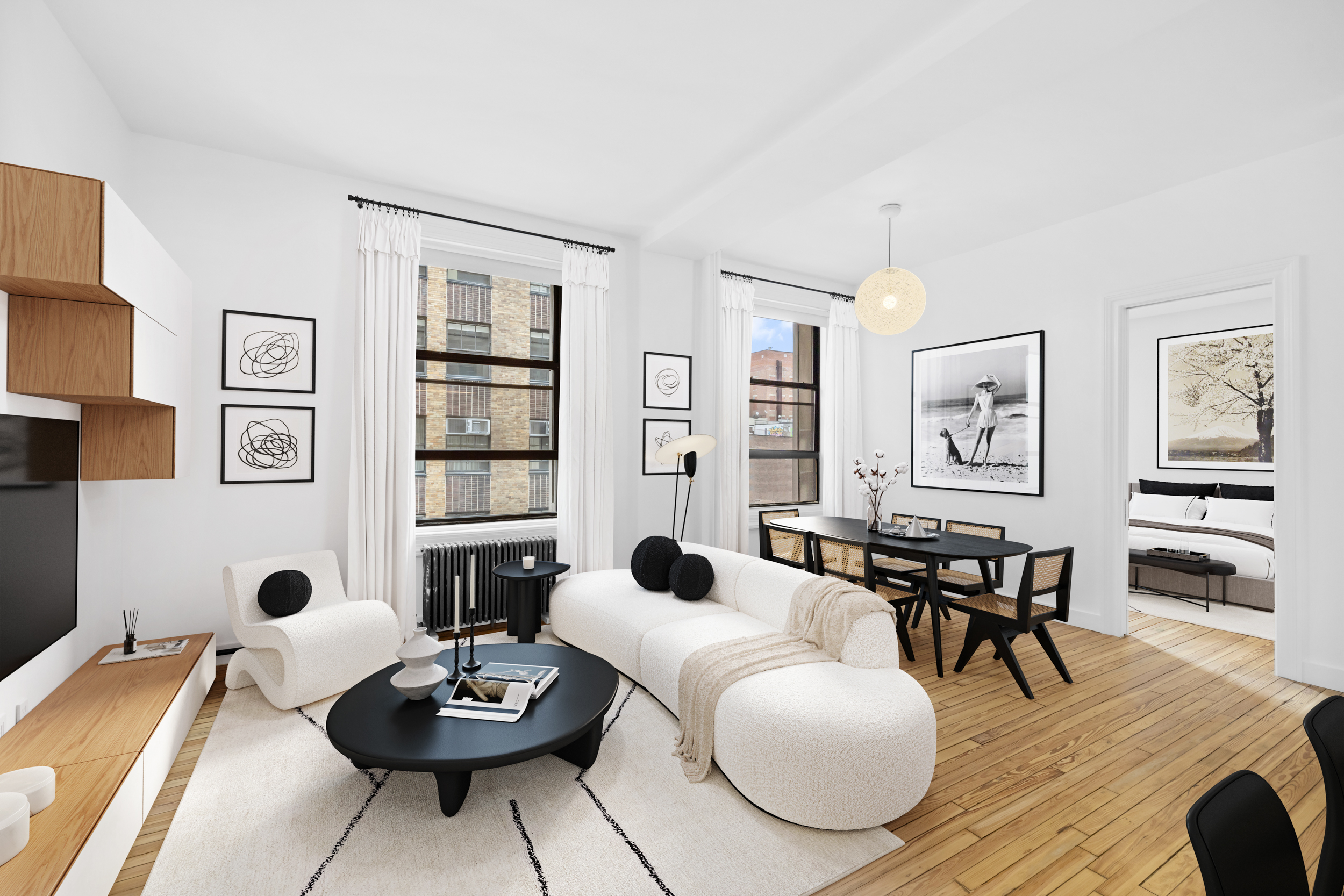 395 Broadway, Unit 5B Manhattan, NY 10013 - Photo 8 of 13 a living room with furniture and wooden floor