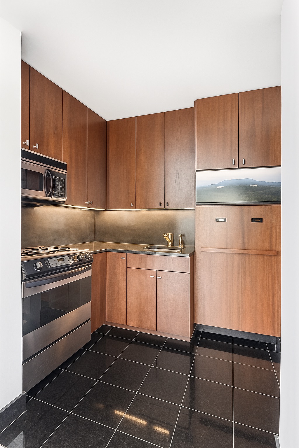 343 East 74th Street, Unit 15D Manhattan, NY 10021 - Photo 9 of 14 a kitchen with granite countertop a stove a sink and dishwasher