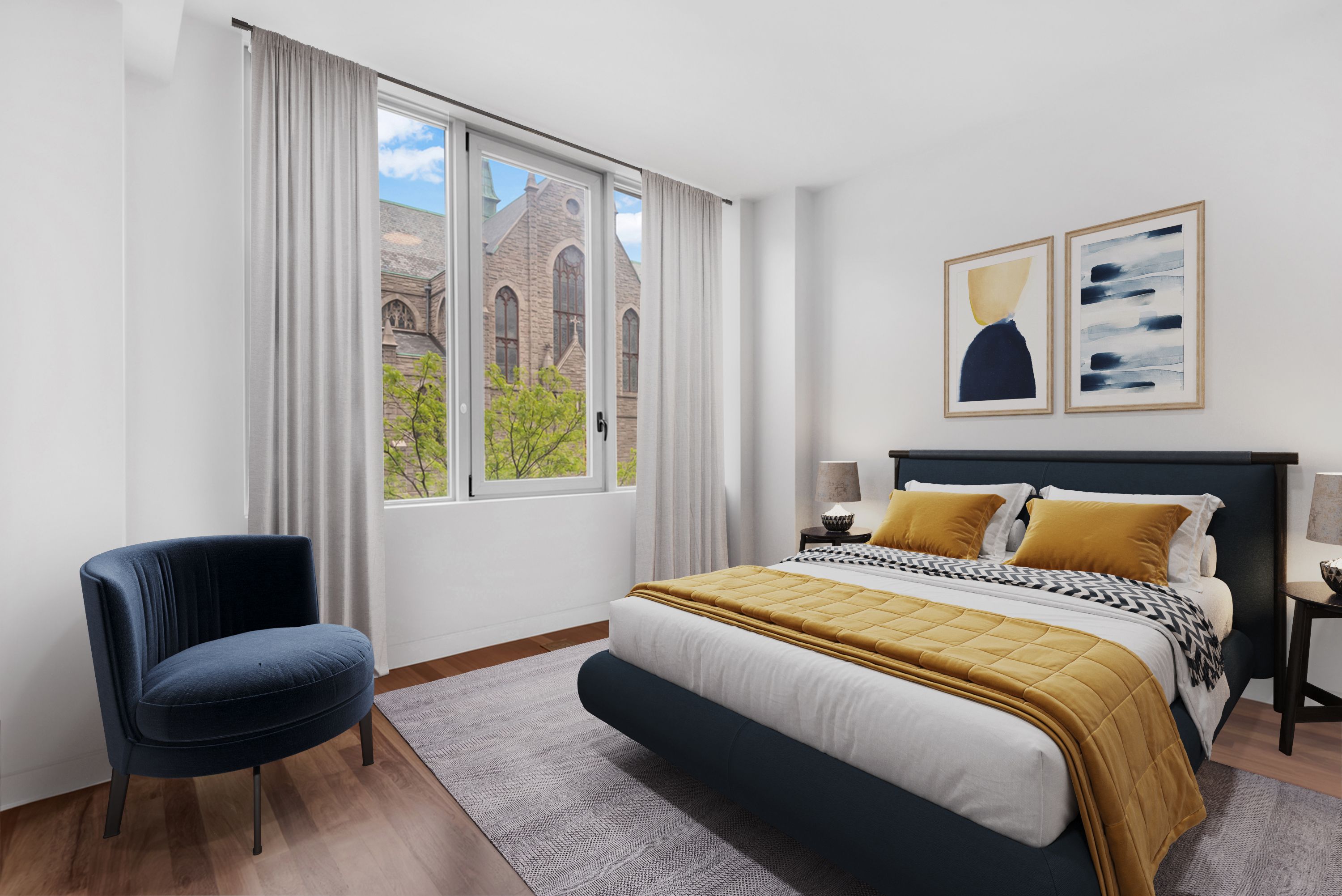 210 West 96th Street, Unit 6 Manhattan, NY 10025 - Photo 5 of 14 a bedroom with a bed and a couch next to a window