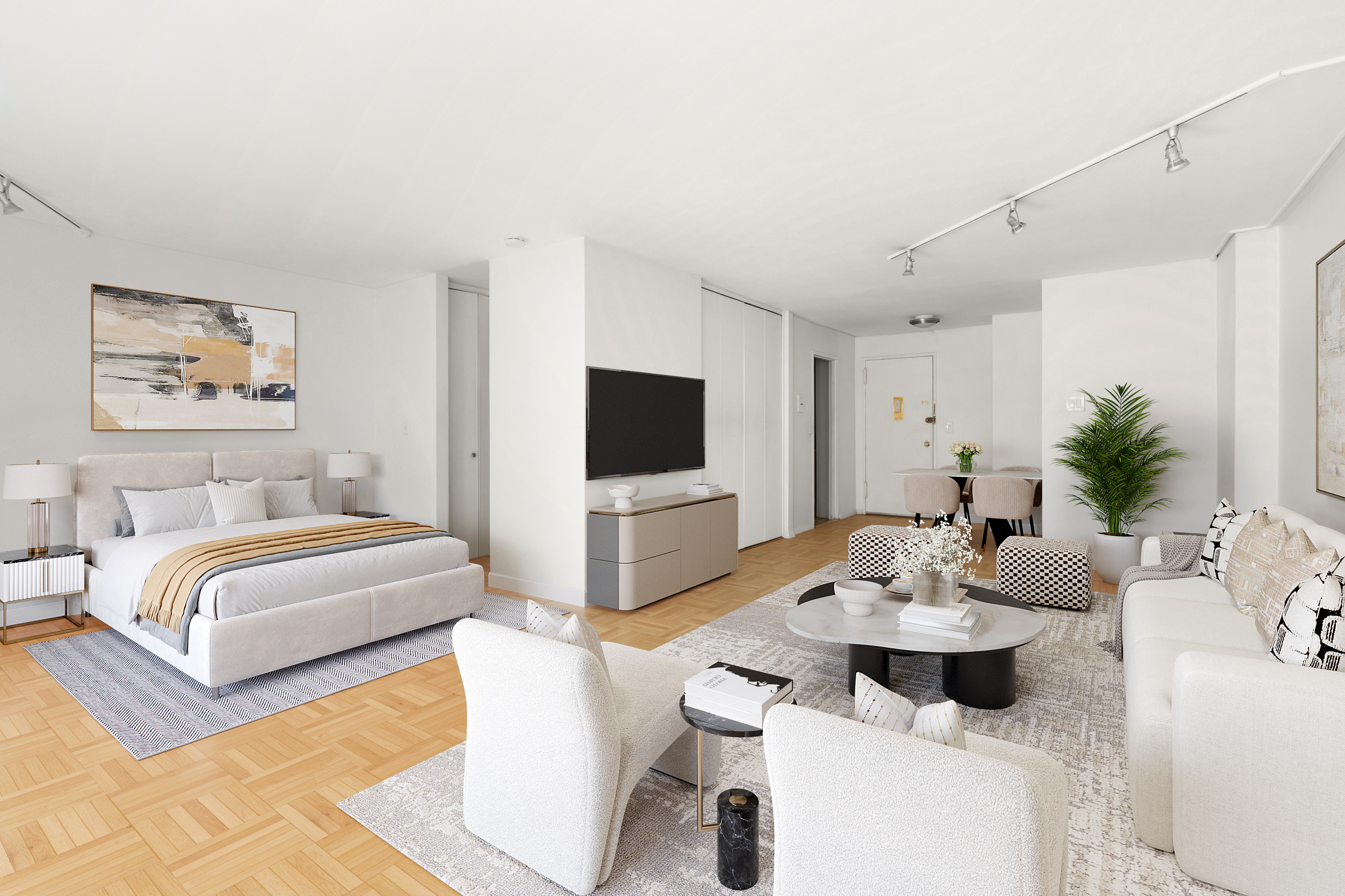 333 East 66th Street, Unit 3B Manhattan, NY 10065 - Photo 5 of 7 a living room with furniture and a flat screen tv