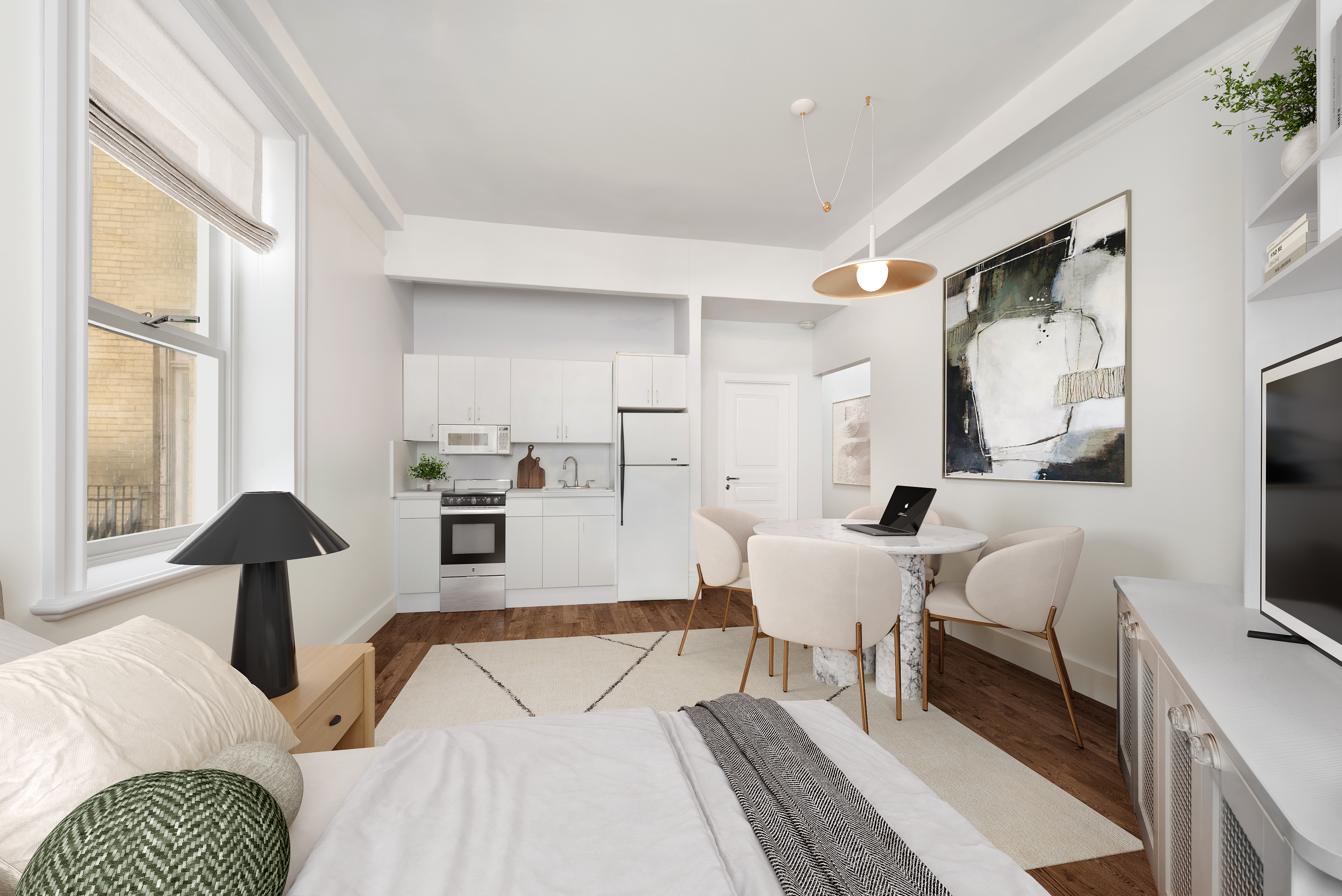 530 West End Avenue, Unit 4C Manhattan, NY 10024 - Photo 2 of 3 a living room with furniture and a flat screen tv