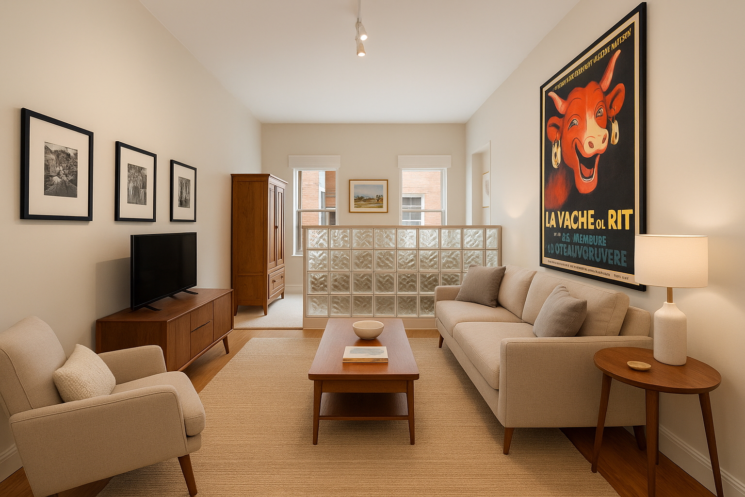 23 Waverly Place, Unit 5DE Manhattan, NY 10003 - Photo 3 of 16 a living room with furniture and a flat screen tv