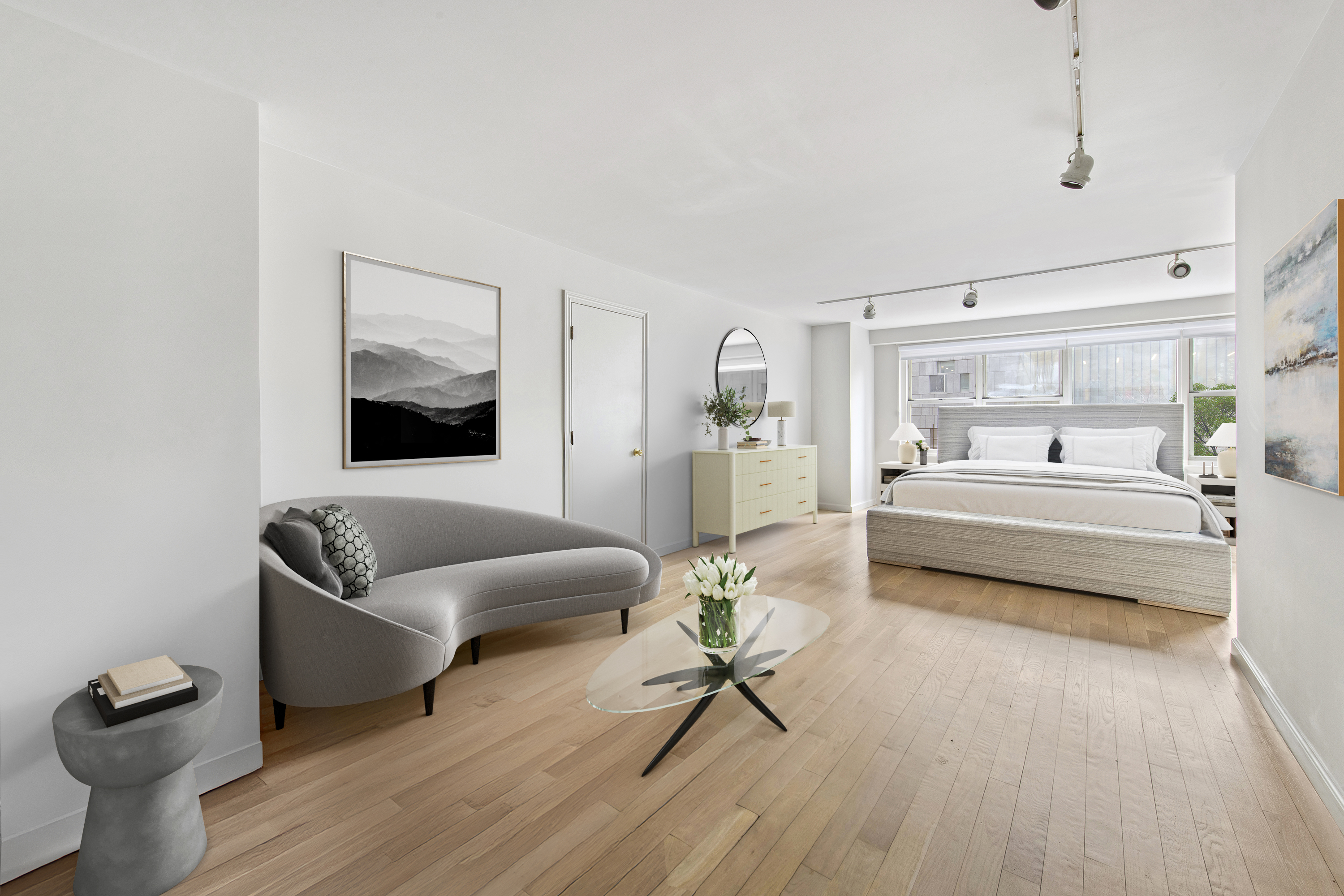 155 West 68th Street, Unit 404 Manhattan, NY 10023 - Photo 9 of 21 a living room with furniture and a wooden floor