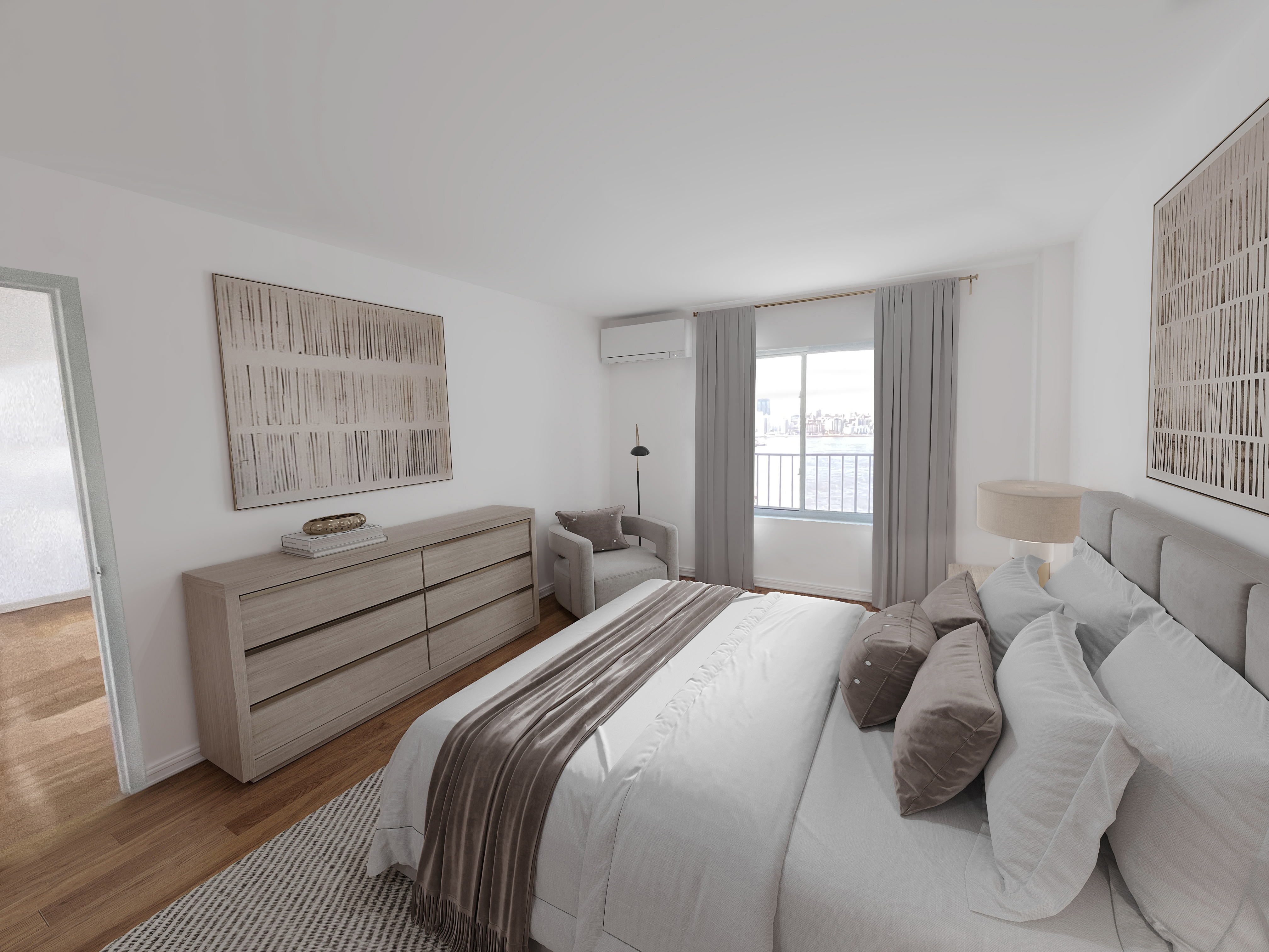 25-40 Shore Boulevard, Unit 15T Queens, NY 11102 - Photo 9 of 24 a bedroom with a bed and window