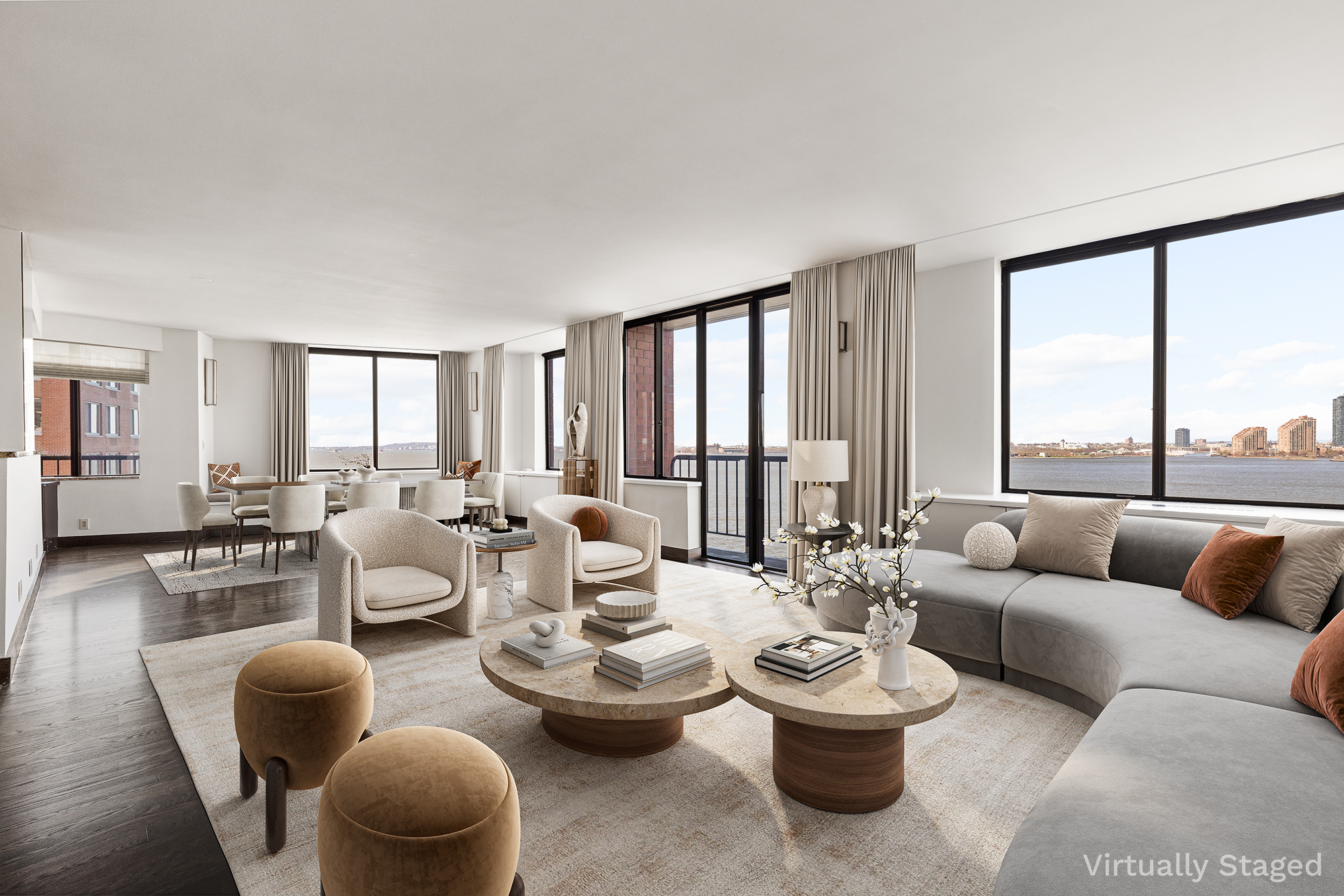 380 Rector Place, Unit 7LMN Manhattan, NY 10280 - Photo 3 of 14 a large living room with furniture and a large window