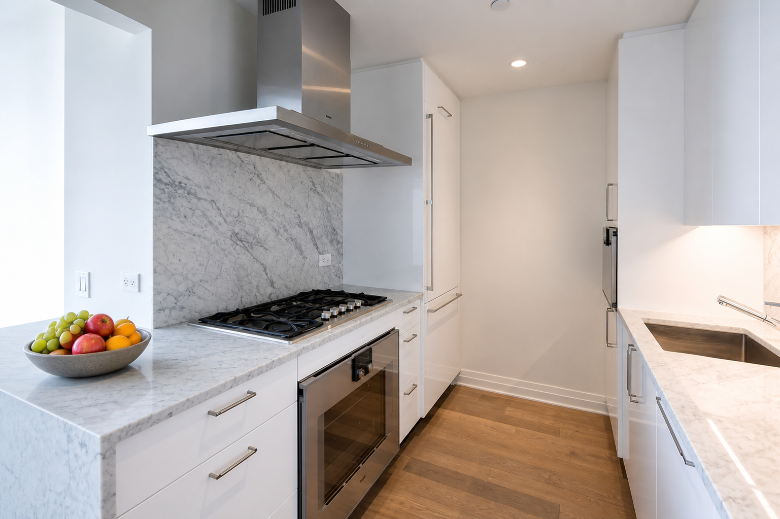 460 West 42nd Street, Unit 51H Manhattan, NY 10036 - Photo 2 of 14 a kitchen with stainless steel appliances granite countertop a sink and a stove