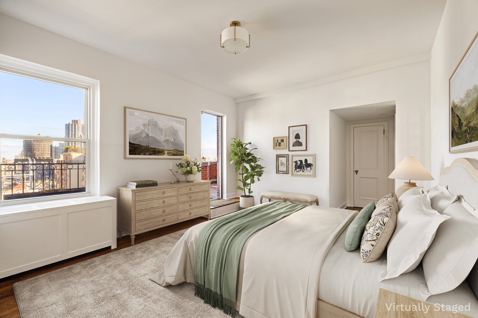 320 East 72nd Street, Unit PHB Manhattan, NY 10021 - Photo 9 of 26 a bedroom with a large bed and a flat tv screen