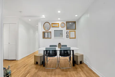 a view of kitchen with dining area