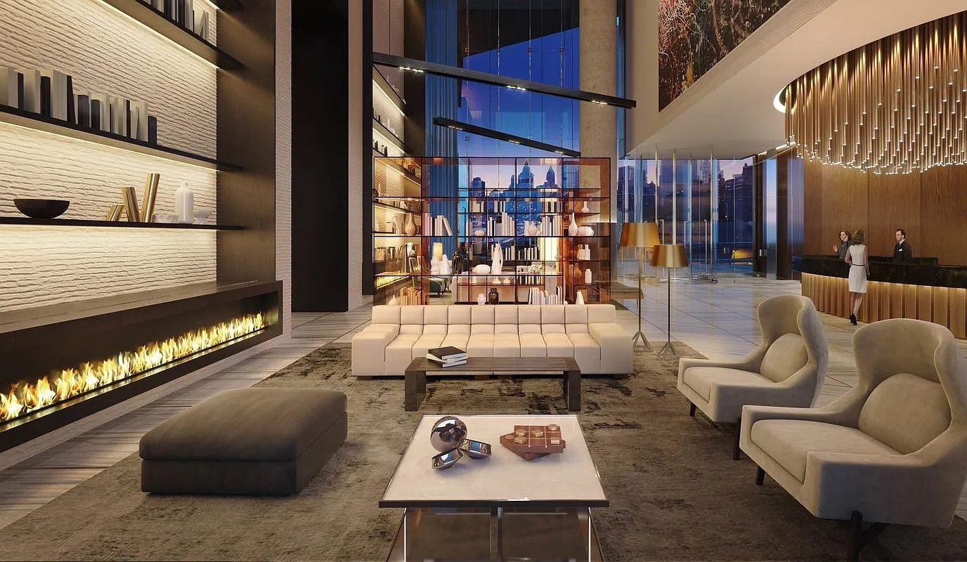 252 South Street, Unit 52J Manhattan, NY 10002 - Photo 9 of 17 a living room with furniture and a floor to ceiling window