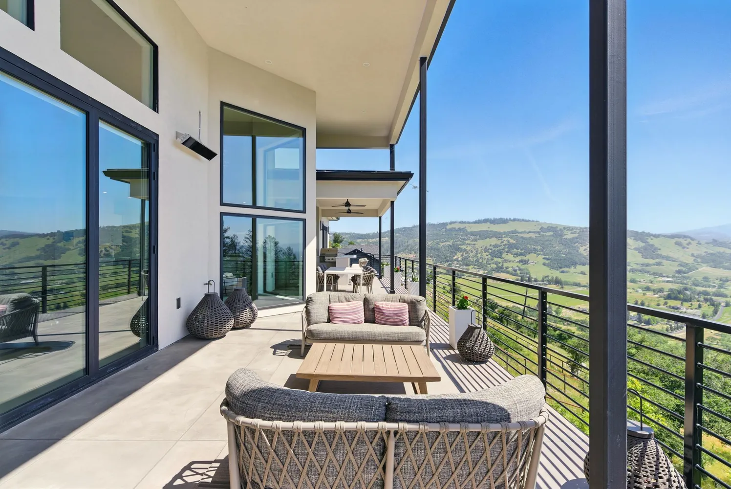 a living room with large windows