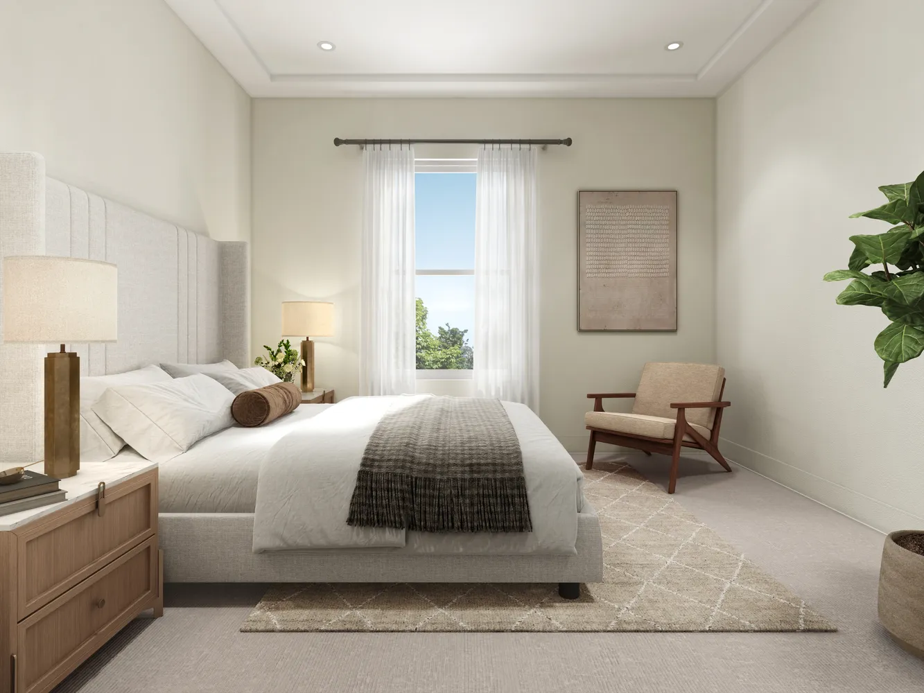 a bedroom with a bed and a couch