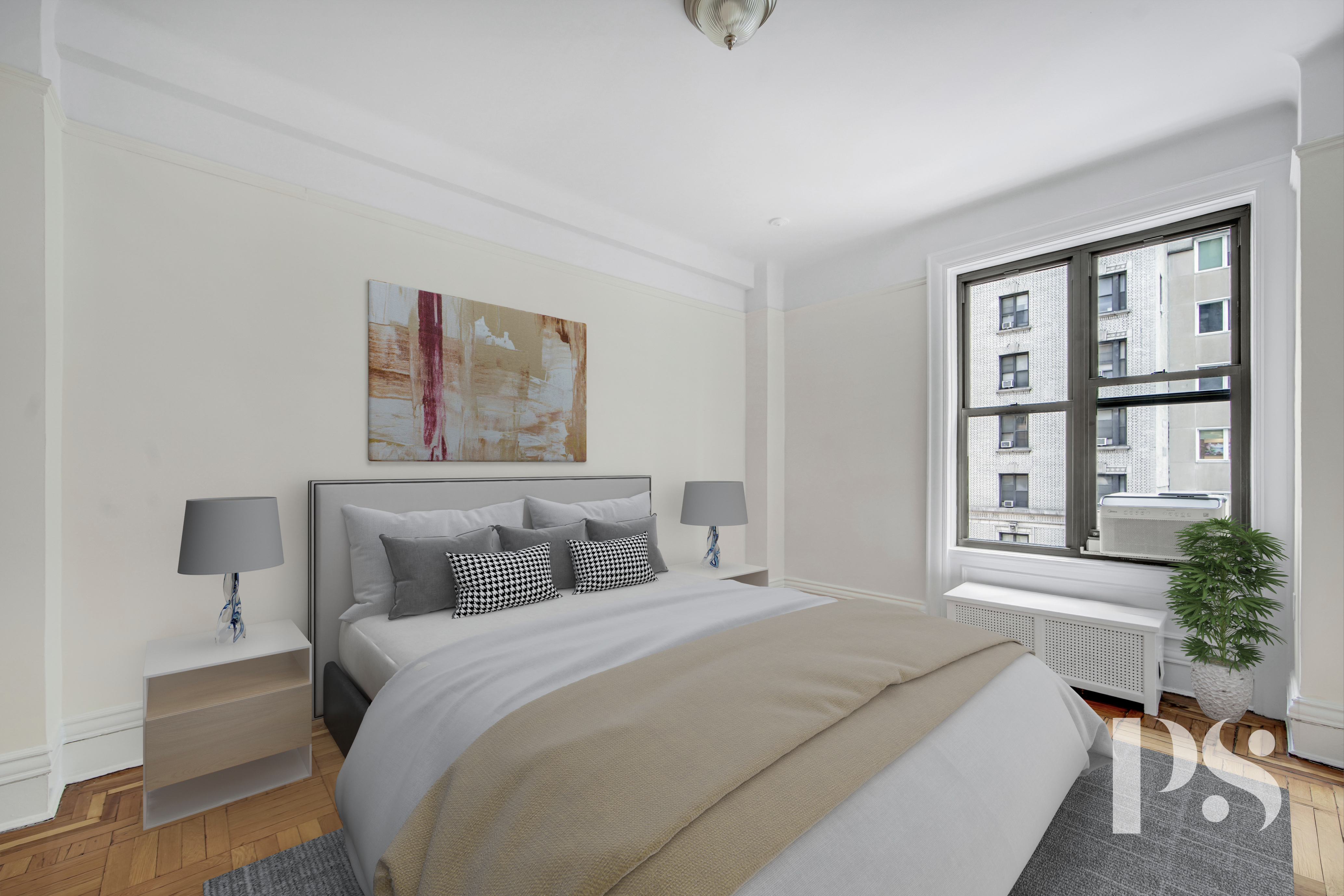 200 West 54th Street, Unit 6J Manhattan, NY 10019 - Photo 5 of 12 a bedroom with a large bed and a large window