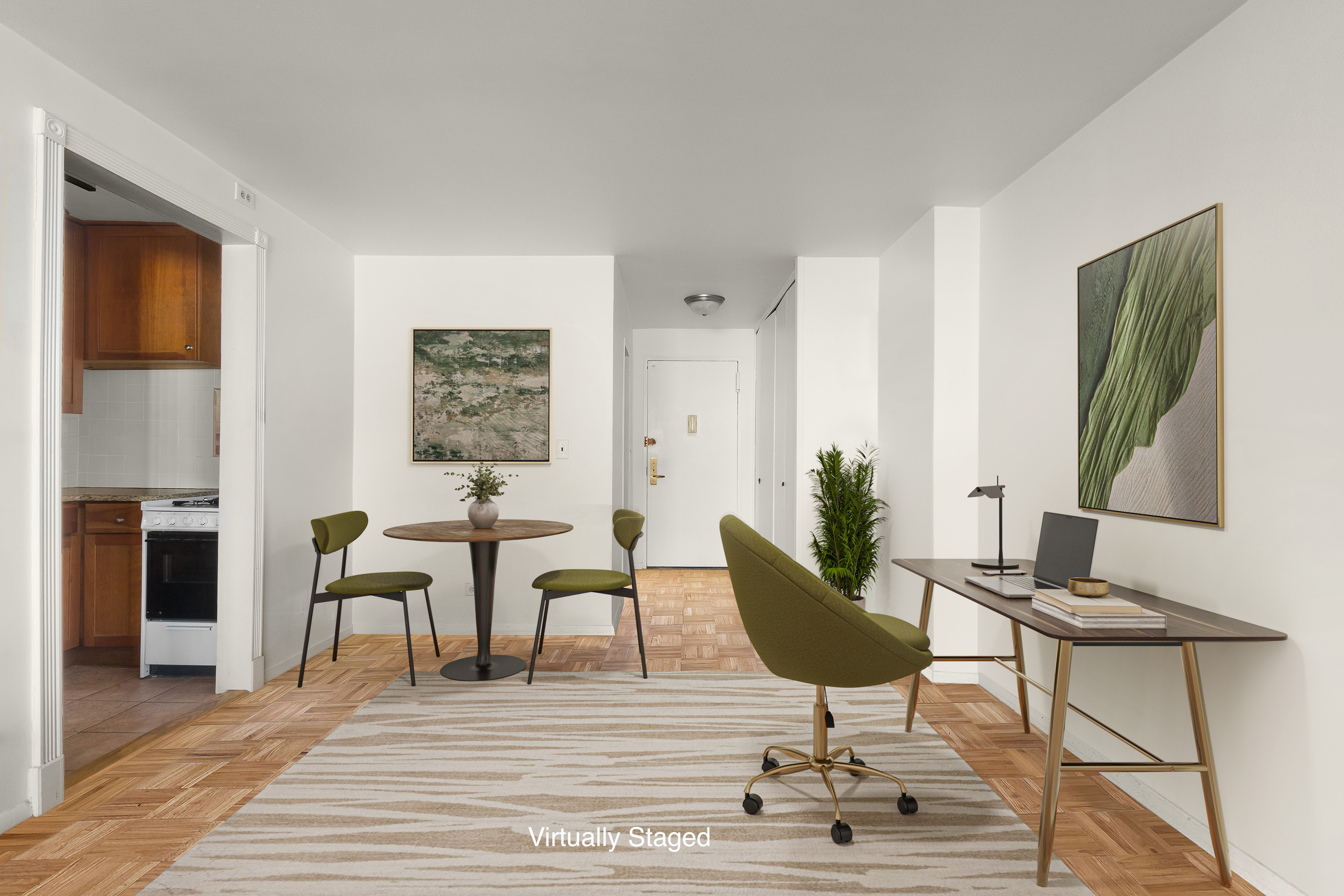 200 East 27th Street, Unit 11H Manhattan, NY 10016 - Photo 2 of 9 a workspace with furniture and wooden floor