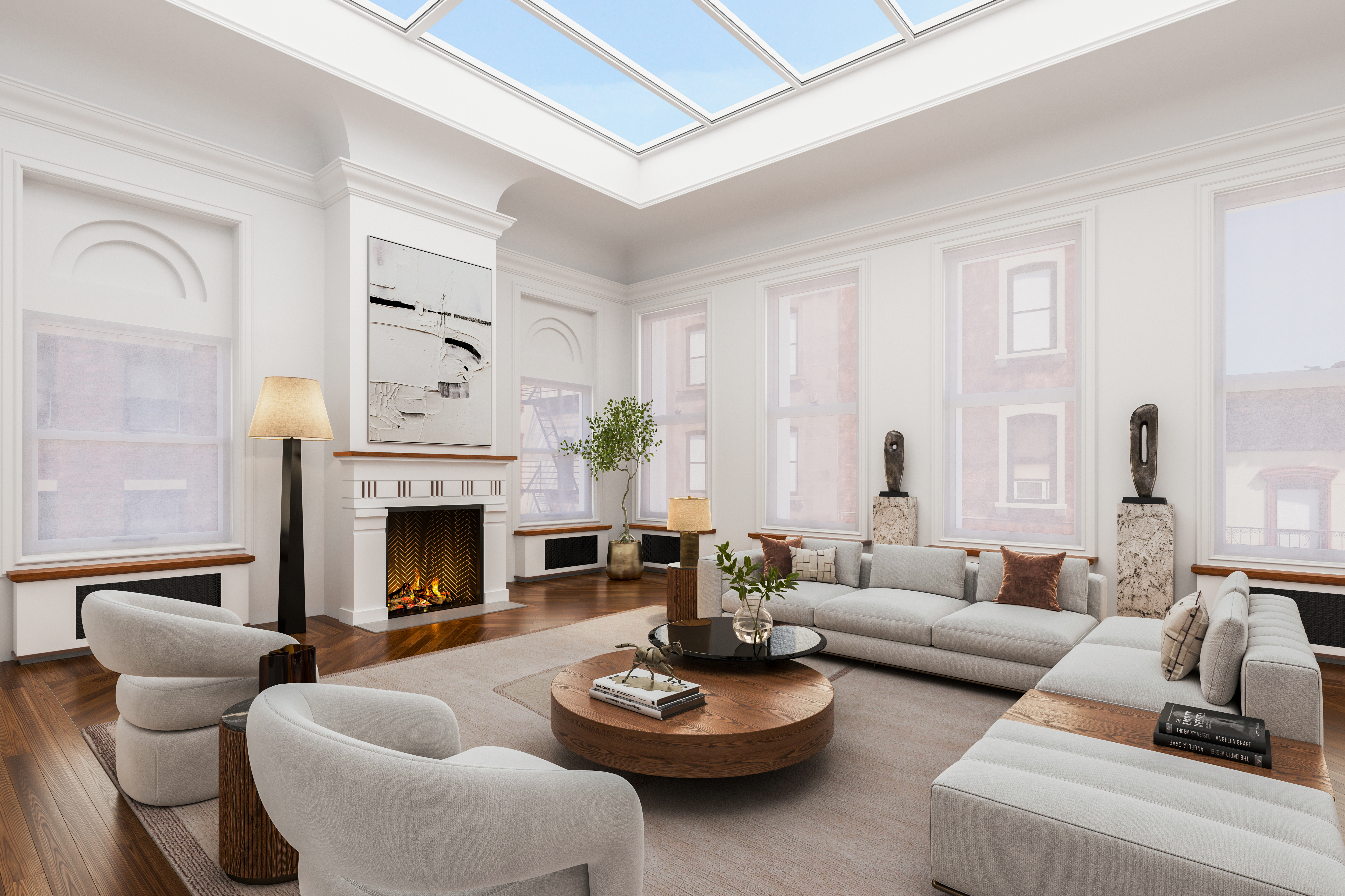 428 Columbus Avenue, Unit PH Manhattan, NY 10024 - Photo 11 of 23 a living room with furniture and a fireplace