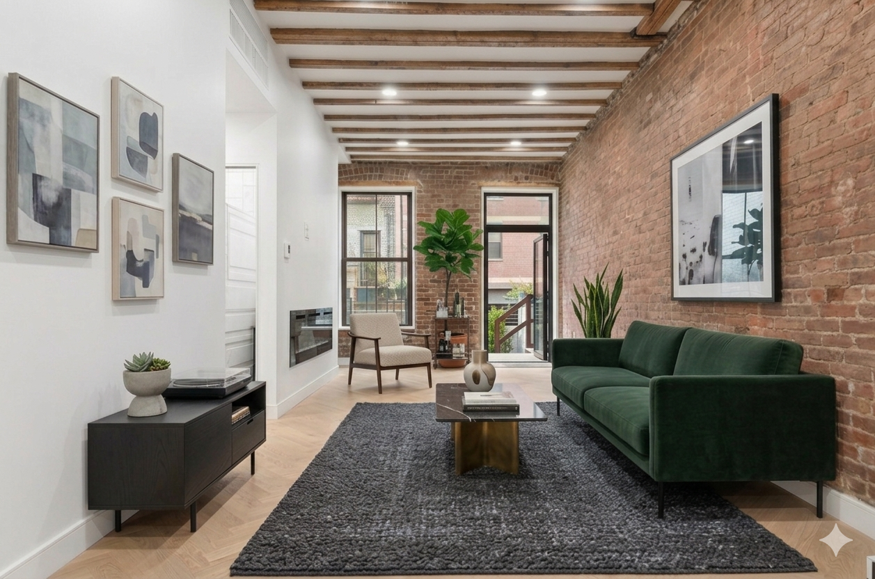 248 East 7th Street, Unit 3/4 Manhattan, NY 10009 - Photo 1 of 11 a living room with furniture and a potted plant