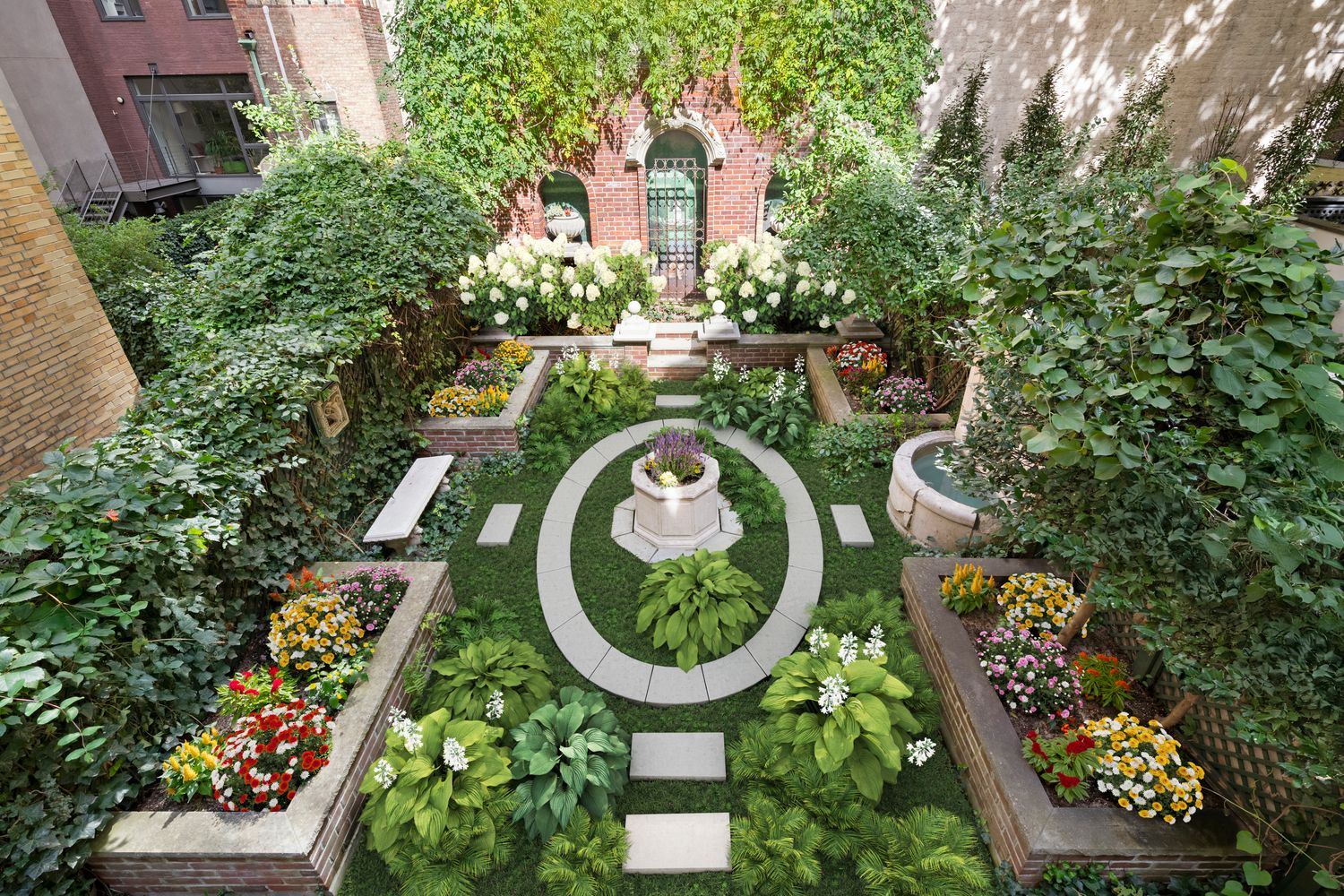 an aerial view of a house with garden space sitting space and swimming pool