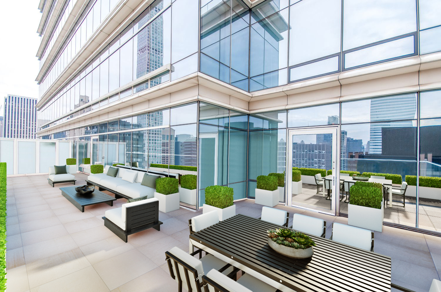 151 East 58th Street, Unit 32C Manhattan, NY 10022 - Photo 4 of 15 a view of a patio with couches chairs and wooden floor