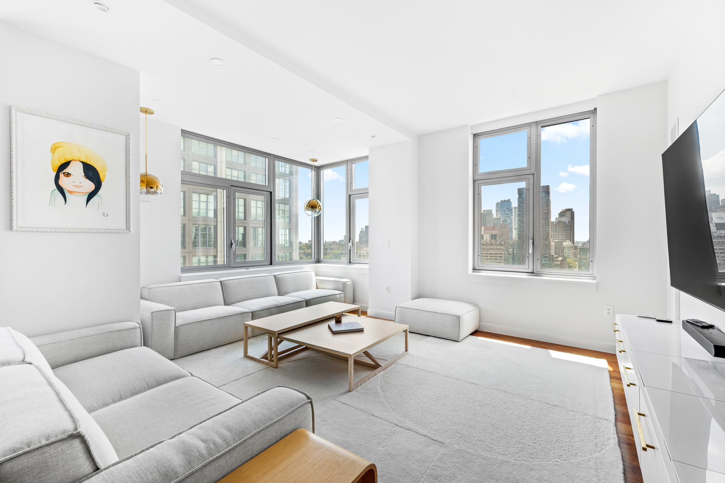 100 Jay Street, Unit 20F Brooklyn, NY 11201 - Photo 4 of 20 a living room with furniture and a flat screen tv