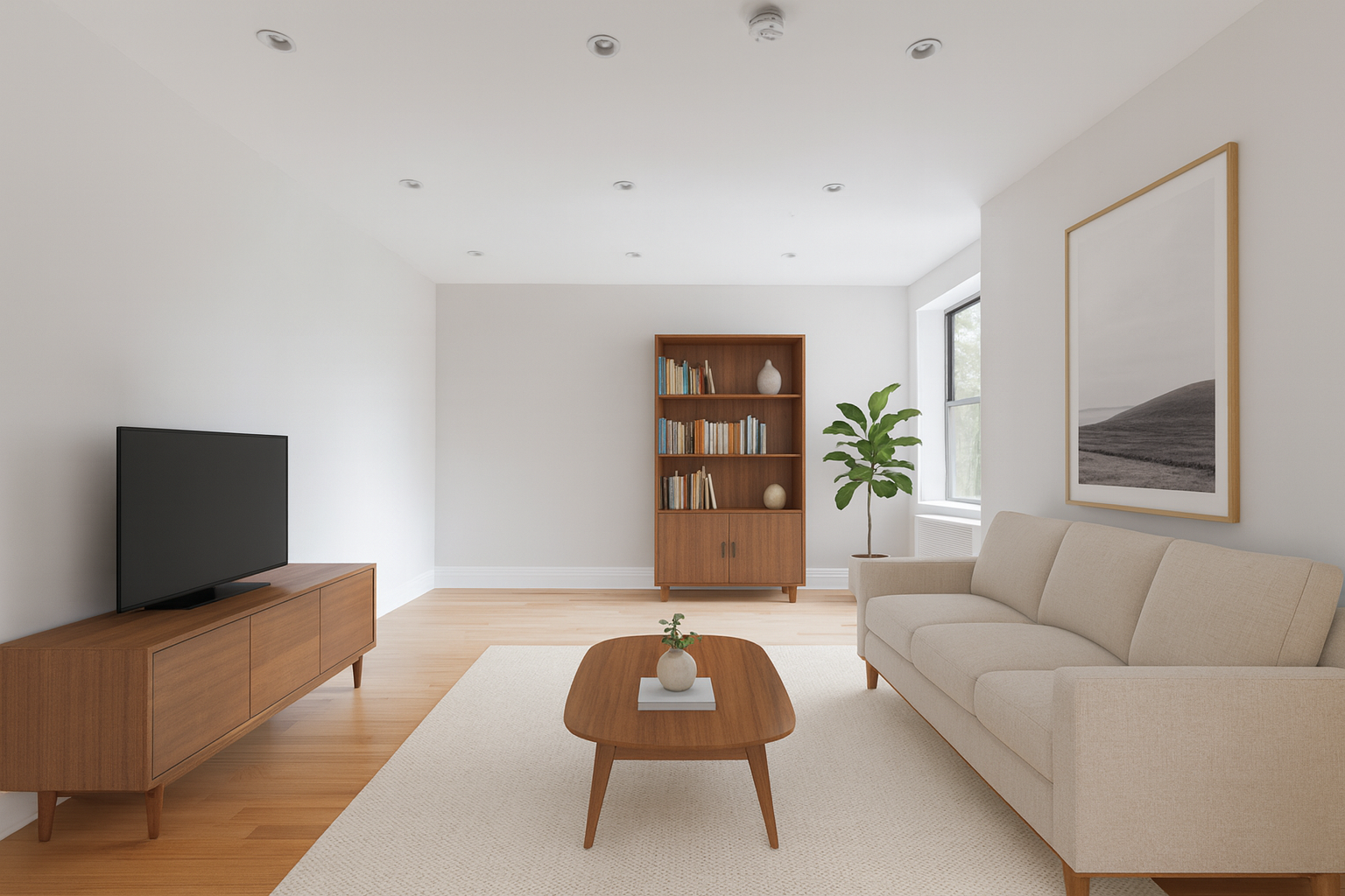 690 Riverside Drive, Unit 5D Manhattan, NY 10031 - Photo 3 of 9 a living room with furniture and a flat screen tv