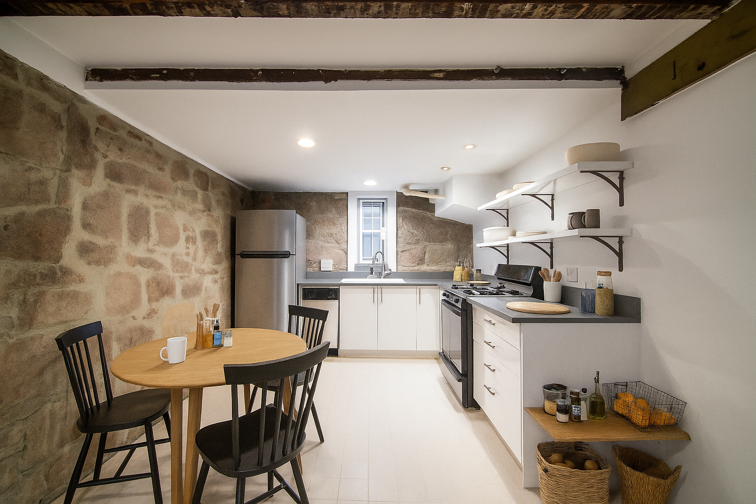 113 1/2 West 15th Street, Unit 1W Manhattan, NY 10011 - Photo 3 of 12 a kitchen with stainless steel appliances kitchen island granite countertop a sink and cabinets