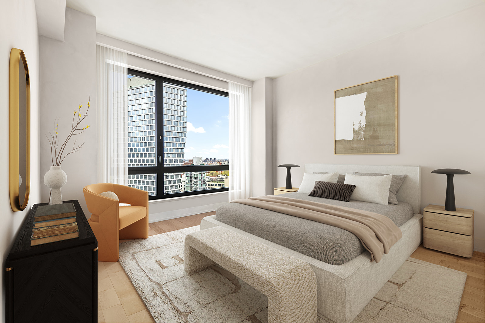 550 Vanderbilt Avenue, Unit 1508 Brooklyn, NY 11238 - Photo 5 of 17 a bedroom with furniture and a large window