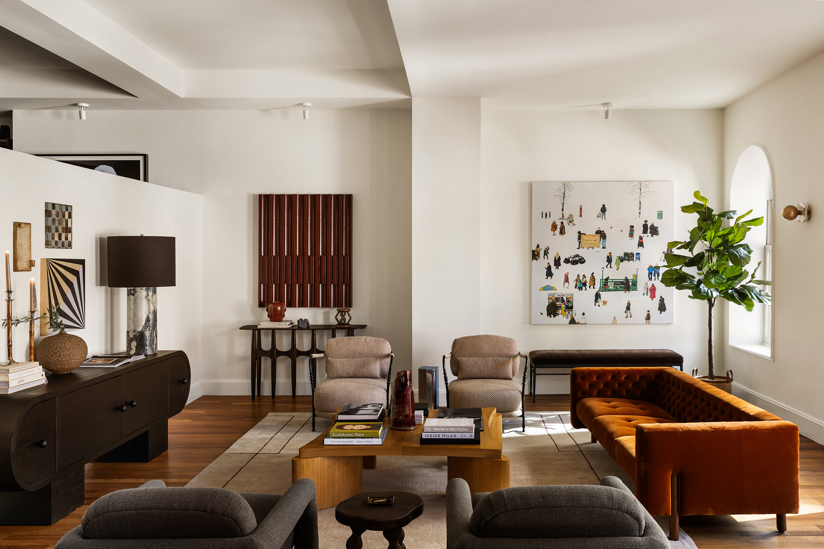 92 Laight Street, Unit 5E Manhattan, NY 10013 - Photo 2 of 26 a living room with furniture and a potted plant