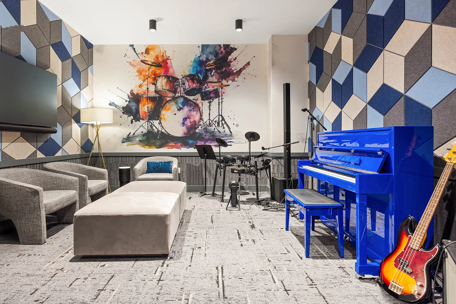 a view of a terrace with sitting area