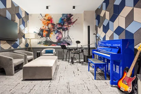 a view of a terrace with sitting area