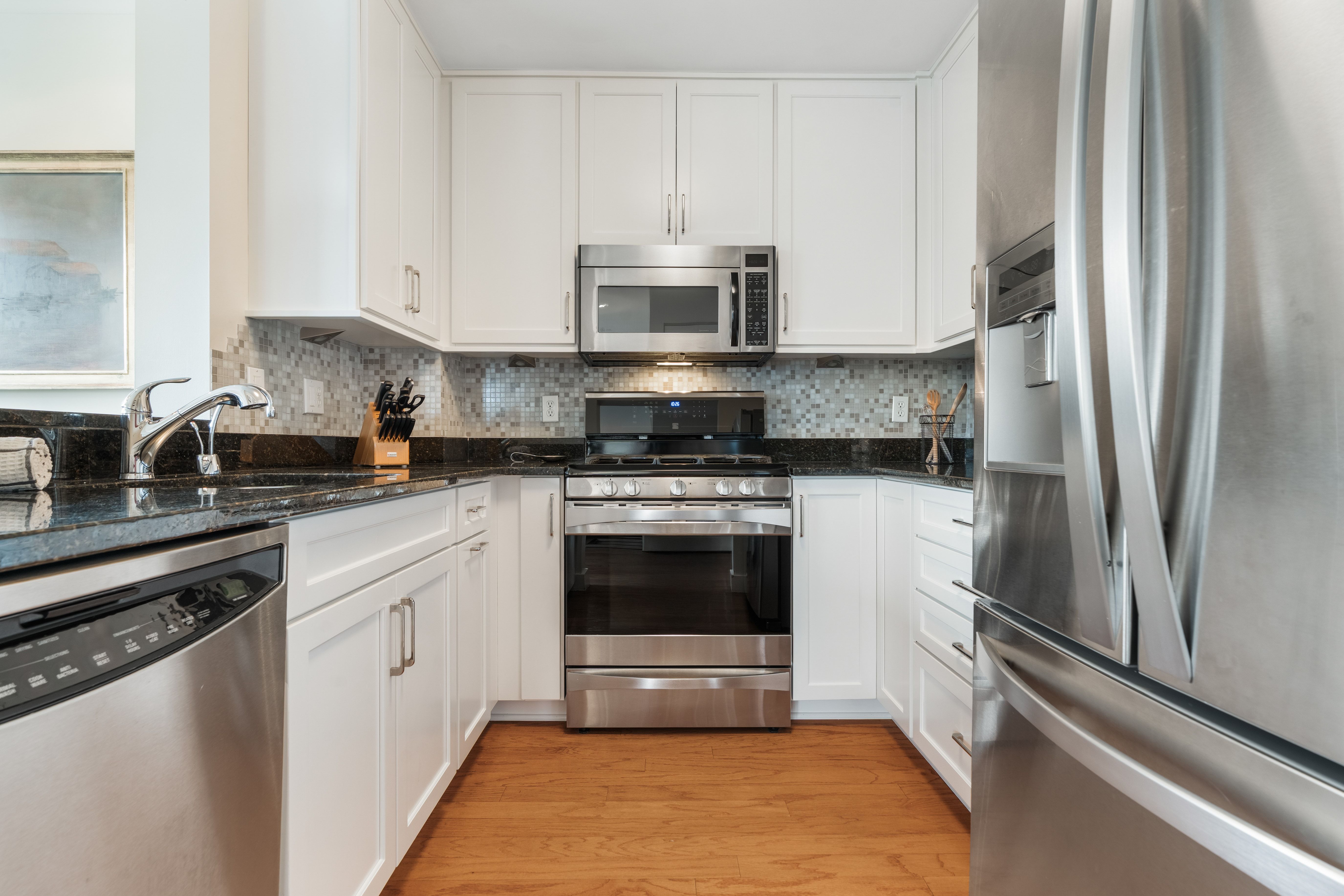 2 Rollins Street, Unit D601 Boston, MA 02118 - Photo 13 of 29 a kitchen with stainless steel appliances granite countertop a stove a refrigerator and a white cabinets