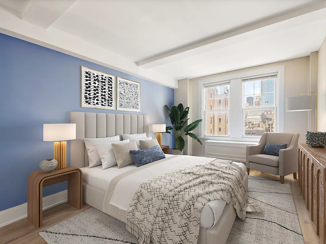 27 West 72nd Street, Unit 1403 Manhattan, NY 10023 - Photo 7 of 16 a bedroom with bed and a large window