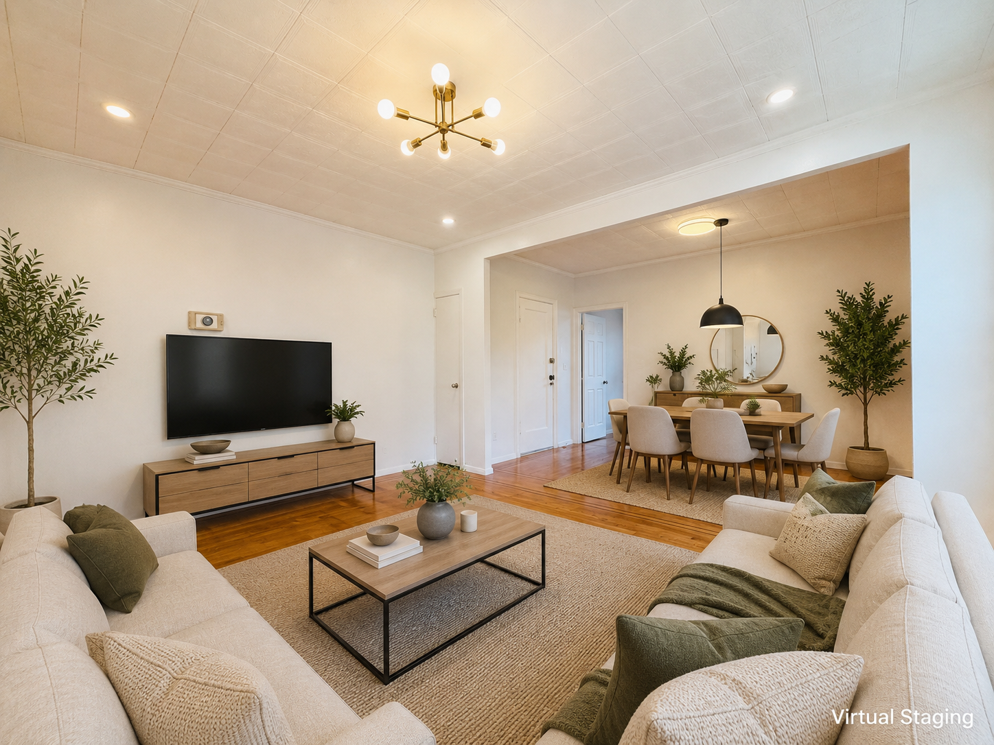 63-33 Haring Street, Unit 1F Queens, NY 11374 - Photo 3 of 13 a living room with furniture and a flat screen tv with wooden floor