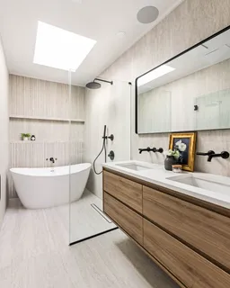 a bathroom with a bathtub and a sink