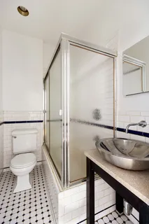 a bathroom with a sink a toilet and a shower